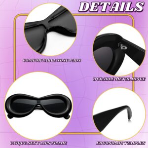 FEISEDY Oversized Inflated Oval Sunglasses for Women Men Fashion Thick Frame Y2K Glasses Funny Aesthetic Shades B9088 (Black, 60MM)