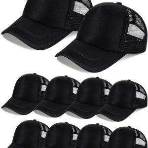 10 Pcs Sublimation Blank Trucker Hats Bulk Mesh Baseball Cap Polyester Mesh Trucker Hat for Men and Women (Black)