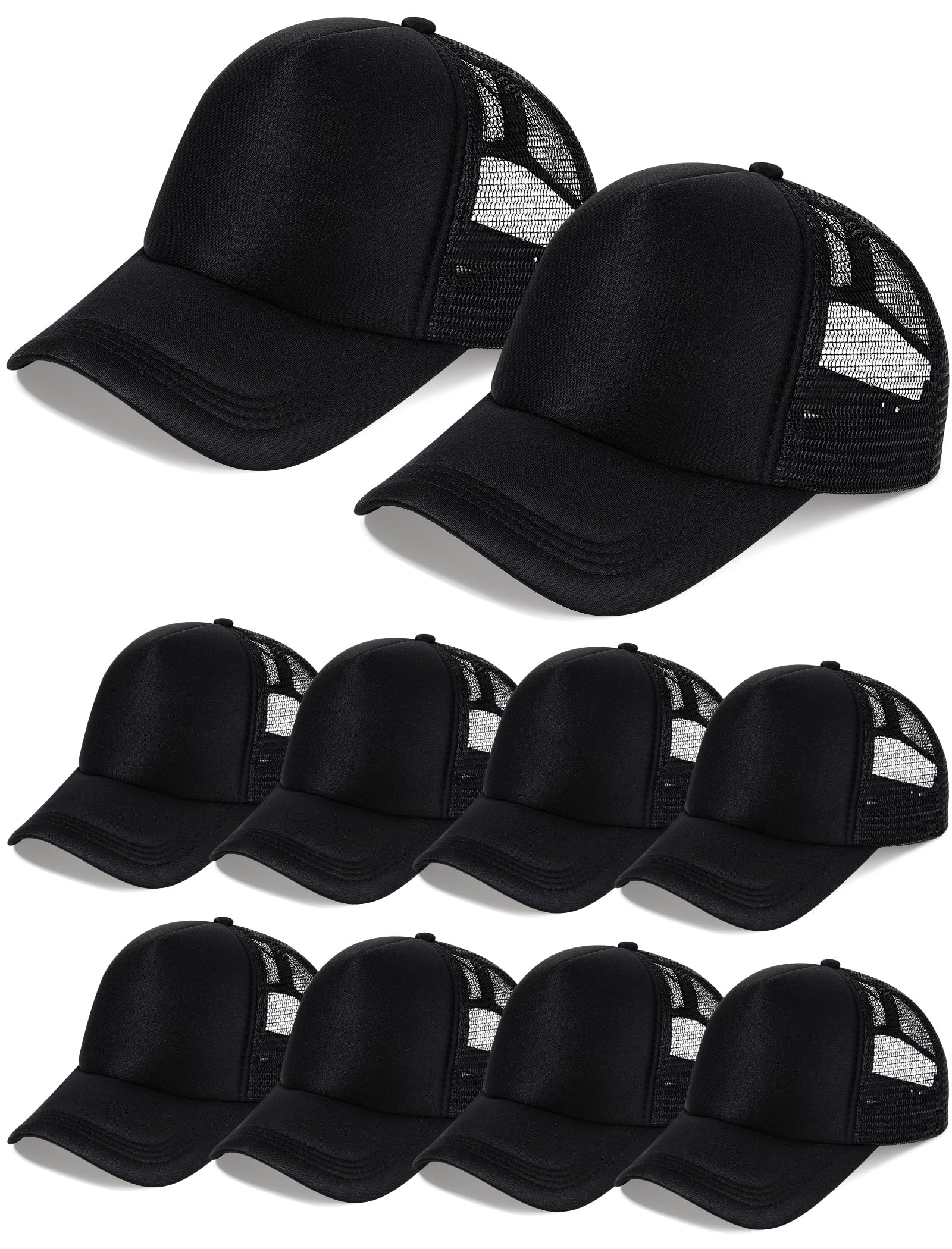 10 Pcs Sublimation Blank Trucker Hats Bulk Mesh Baseball Cap Polyester Mesh Trucker Hat for Men and Women (Black)