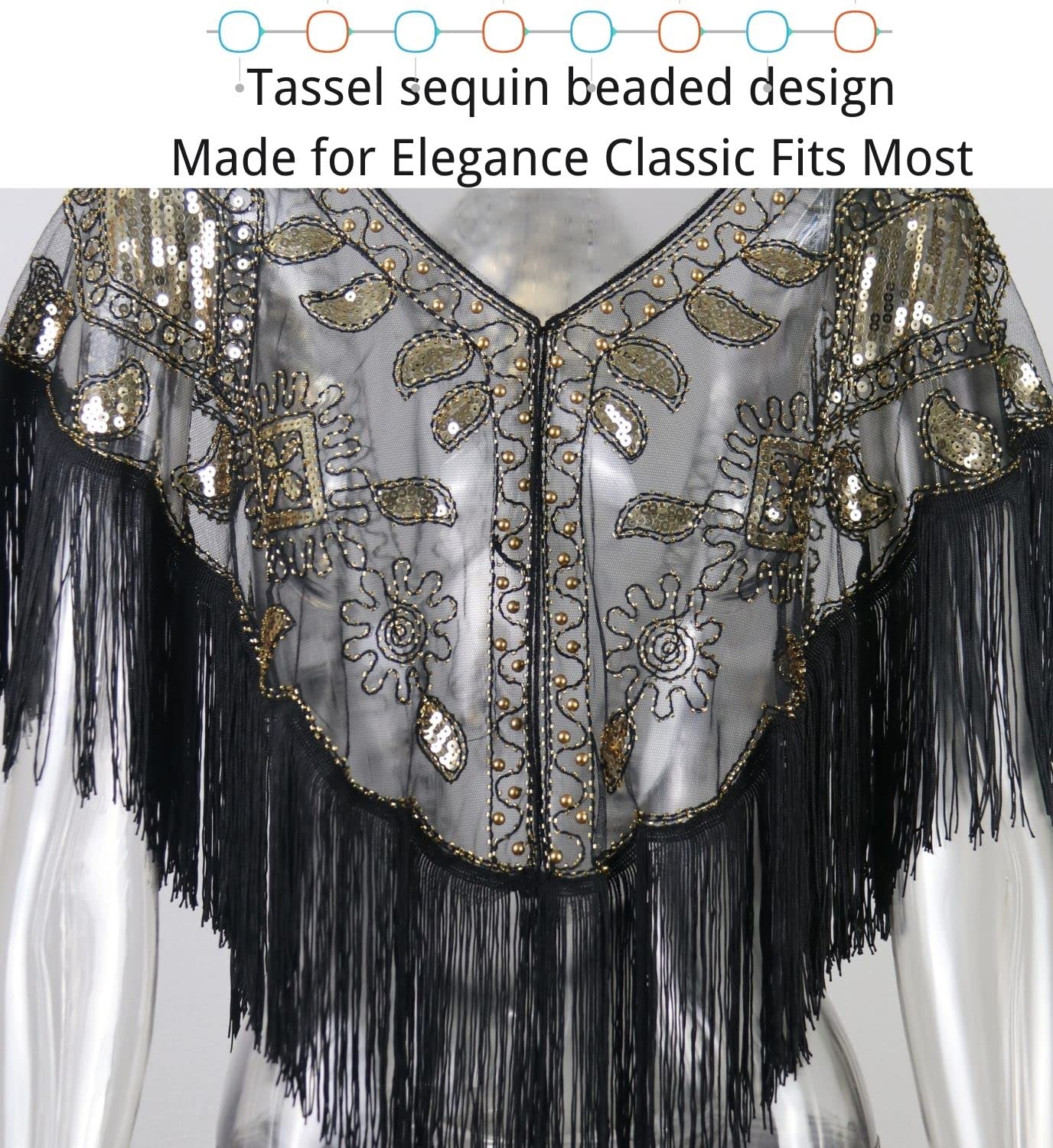 Rlosjin 𝟏𝟗𝟐𝟎𝐬 𝐒𝐡𝐚𝐰𝐥 𝐟𝐨𝐫 𝐖𝐨𝐦𝐞𝐧, Sequin Beaded Bridal Shawl, Dab Dinner Shawl, Prom Shawl, Dinner Scarf, 𝐃𝐫𝐞𝐬𝐬 𝐏𝐚𝐫𝐭𝐲 𝐒𝐡𝐚𝐰𝐥- Black Gold