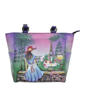 Anna by Anuschka Women's Hand Painted Genuine Leather Large Shoulder Tote - Paris Sunrise