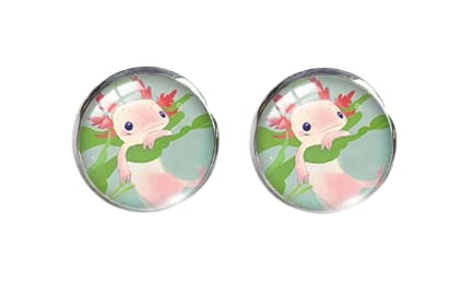 Axolotl in Plant Stud Post Earrings - New - Pair!