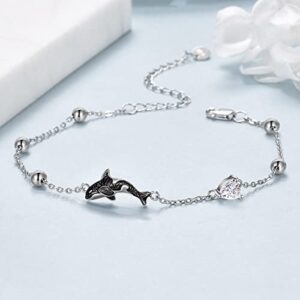 POPLYKE Sterling Silver Killer Whale Orca Adjustable Bracelets Jewelry for Women