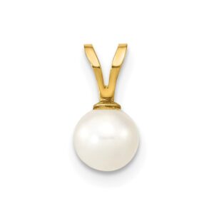 auriga fine jewelry 14k yellow gold round white cultured pearl pendant (l- 9 mm, w- 5 mm) gift for women