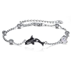 poplyke sterling silver killer whale orca adjustable bracelets jewelry for women