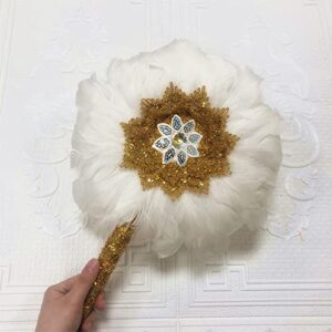 Msbfea Small Size Design African White Feather Fan Ladies Wedding Feather Fan for Bride Single Side Feather Nigerian Flower - Single Side Color 142