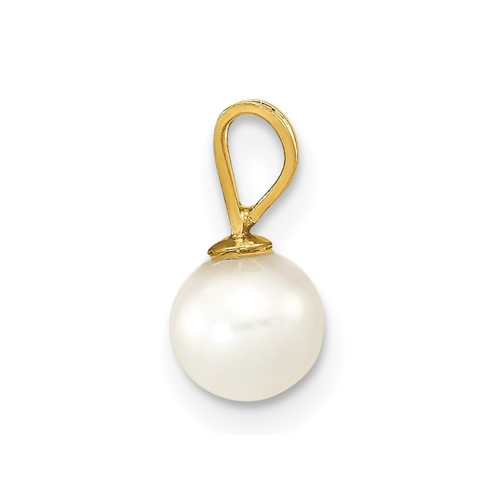 Auriga Fine Jewelry 14k Yellow Gold Round White Cultured Pearl Pendant (L- 9 mm, W- 5 mm) Gift for Women