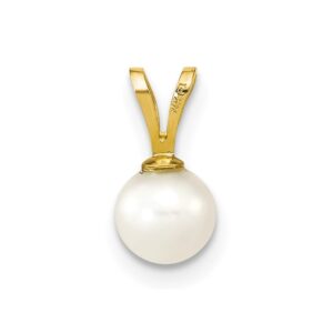 Auriga Fine Jewelry 14k Yellow Gold Round White Cultured Pearl Pendant (L- 9 mm, W- 5 mm) Gift for Women