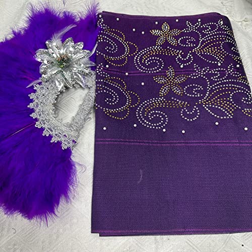 Msbfea Purple Feather Fan with ASO Oke Headtie Matching for Ladies Wedding Party Nigerian Style Fan Design African - ASO Fan Color 253