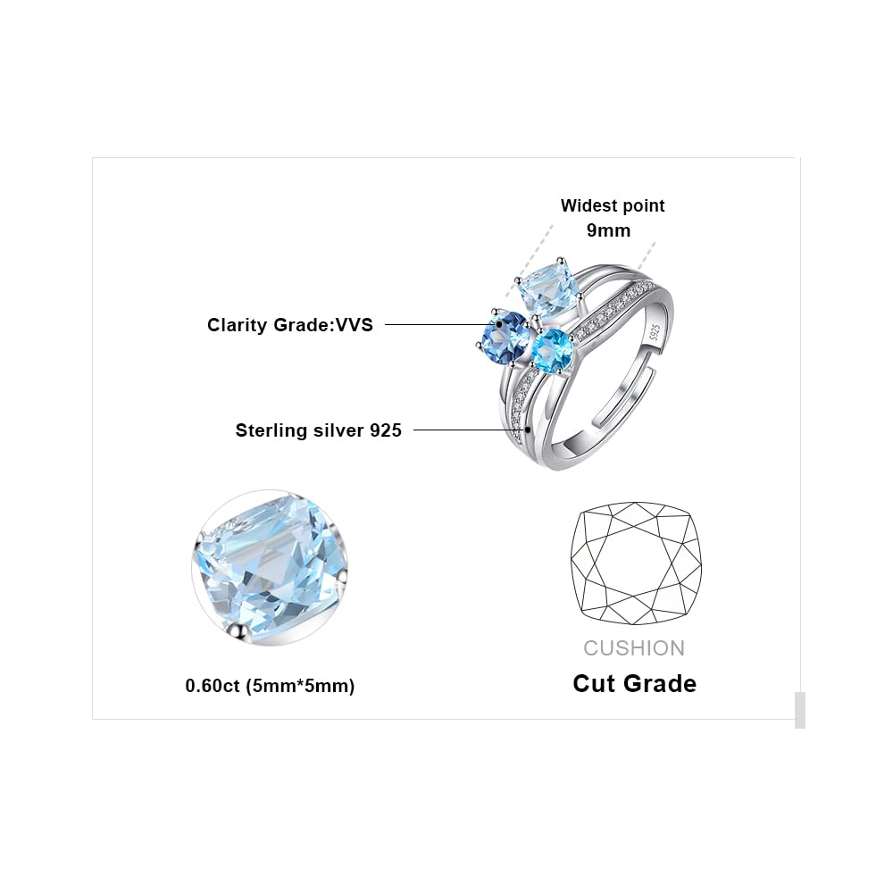 JewelryPalace Infinity 1.7ct 3 Stones Genuine Multicolor London Blue Topaz Rings for Her, 14K White Gold 925 Sterling Silver Adjustable Open Ring for Women, Natural Gemstone Jewelry Sets