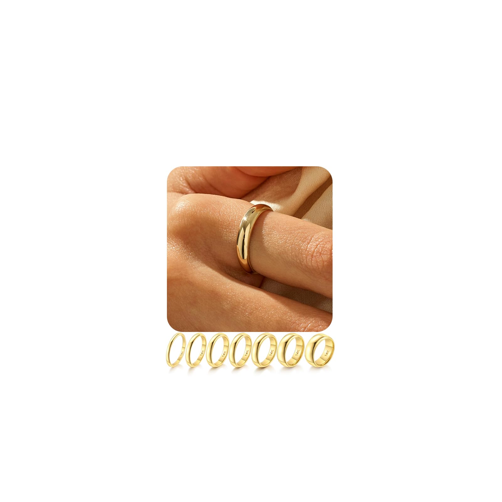 FUNEIA 14K Gold Plated Band Ring for Women Men 2mm 3mm 4mm 5mm 6mm 8mm 10mm Wedding Bands Gold Stacking Stackable Plain Statement Thumb Finger Ring Comfort Fit Size 5-11