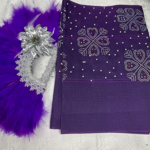 Msbfea Purple Feather Fan with ASO Oke Headtie Matching for Ladies Wedding Party Nigerian Style Fan Design African - ASO Fan Color 253