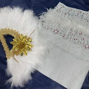 Msbfea White Feather Fan with ASO Oke Headtie Matching for Ladies Wedding Party Nigerian Style Fan Design African - ASO Fan Color 292