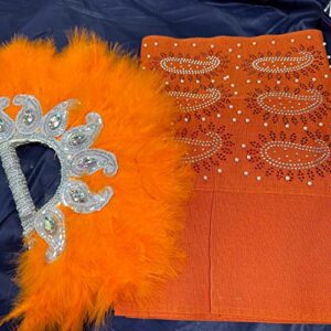 Msbfea Orange Feather Fan with ASO Oke Headtie Matching for Ladies Wedding Party Nigerian Style Fan Design African - ASO Fan Color 216