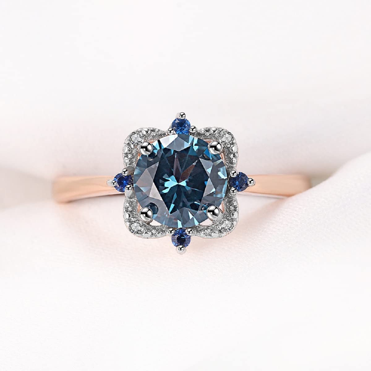 KIOYDISE 925 Sterling Silver Fashion Princess Cut Cubic Zircon Ring Rose Gold Plated 925 Sterling Silver Gemstone Cushion Shape London Blue Topaz Wedding Ring(8)