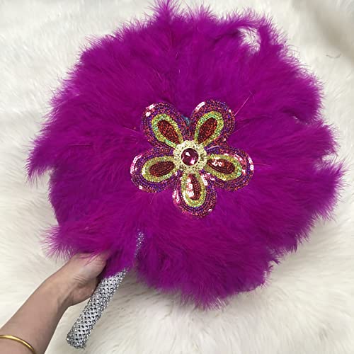 Msbfea Big Size Design African White Feather Fan Ladies Wedding Feather Fan for Bride Full Feather Nigerian Sequins Color 35