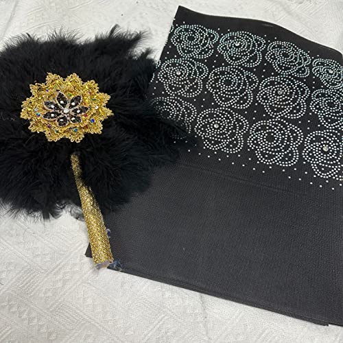 Msbfea Black Feather Fan with ASO Oke Headtie Matching for Ladies Wedding Party Nigerian Style Fan Design African - ASO Fan Color 267