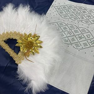 Msbfea White Feather Fan with ASO Oke Headtie Matching for Ladies Wedding Party Nigerian Style Fan Design African - ASO Fan Color 292