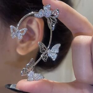 YRlilicc 2Pcs Sparkly Rhinestone Butterfly Ear Cuff Vintage Non-Piercing Fake Earrings Bridal Wedding Climber Ear Wrap Prom Ball Ear Jewelry for Women