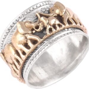 Silver Boho Solid 925 Sterling Silver Elephant Band Designer Spinner Ring For Women, Handmade Two Tone Designer Meditation Band Anxiety Ring Gifts For Her Wedding Anniversary (7)