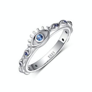 SCZKLAQ Evil Eye Ring for Women 925 Sterling Silver Blue Evil Eye Rings Blue Eyes Lucky Spiritual Protection Jewelry Gift for Women (8)