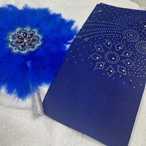 Msbfea Blue Feather Fan with ASO Oke Headtie Matching for Ladies Wedding Party Nigerian Style Fan Design African - ASO Fan Color 198