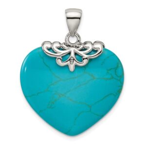 Auriga Fine Jewelry 925 Sterling Silver Turquoise Heart Stone Pendant (L- 33 mm, W- 28 mm) Gift for Women