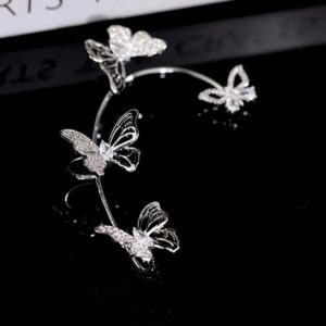 YRlilicc 2Pcs Sparkly Rhinestone Butterfly Ear Cuff Vintage Non-Piercing Fake Earrings Bridal Wedding Climber Ear Wrap Prom Ball Ear Jewelry for Women