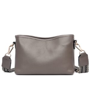 Women Small Shoulder Crossbody Bag, Leather Handbags Hobo Purse with Wide Strap Satchel Side Bag, Gray