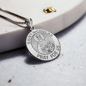 PicturesOnGold.com Saint Nicholas Religious Medal EXCLUSIVE - 14k Yellow Gold - 2/3 x 2/3 Inch Size of Dime - Protection Jewelry Christian Gifts for Men & Women