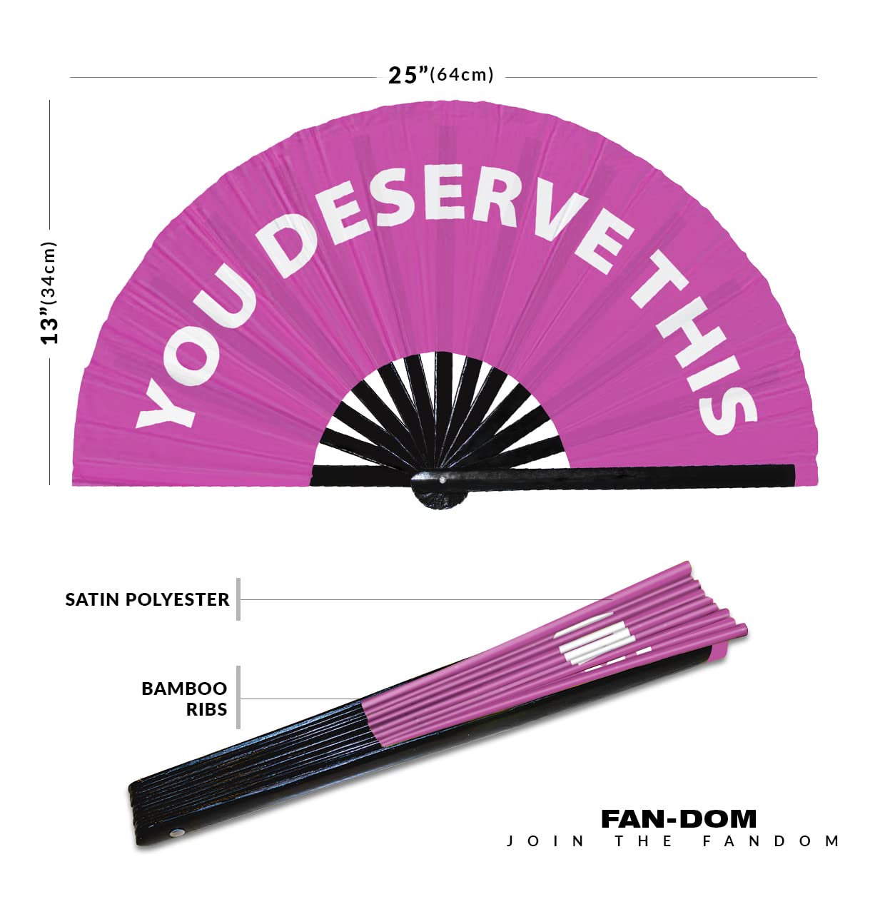 You Deserve This hand fan foldable bamboo circuit hand fan funny gag slang words expressions statement gifts Festival accessories Rave handheld Circuit event fan Clack fans (Pink)