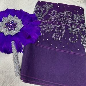 Msbfea Purple Feather Fan with ASO Oke Headtie Matching for Ladies Wedding Party Nigerian Style Fan Design African - ASO Fan Color 253