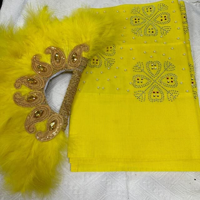 Msbfea Yellow Feather Fan with ASO Oke Headtie Matching for Ladies Wedding Party Nigerian Style Fan Design African - ASO Fan Color 295