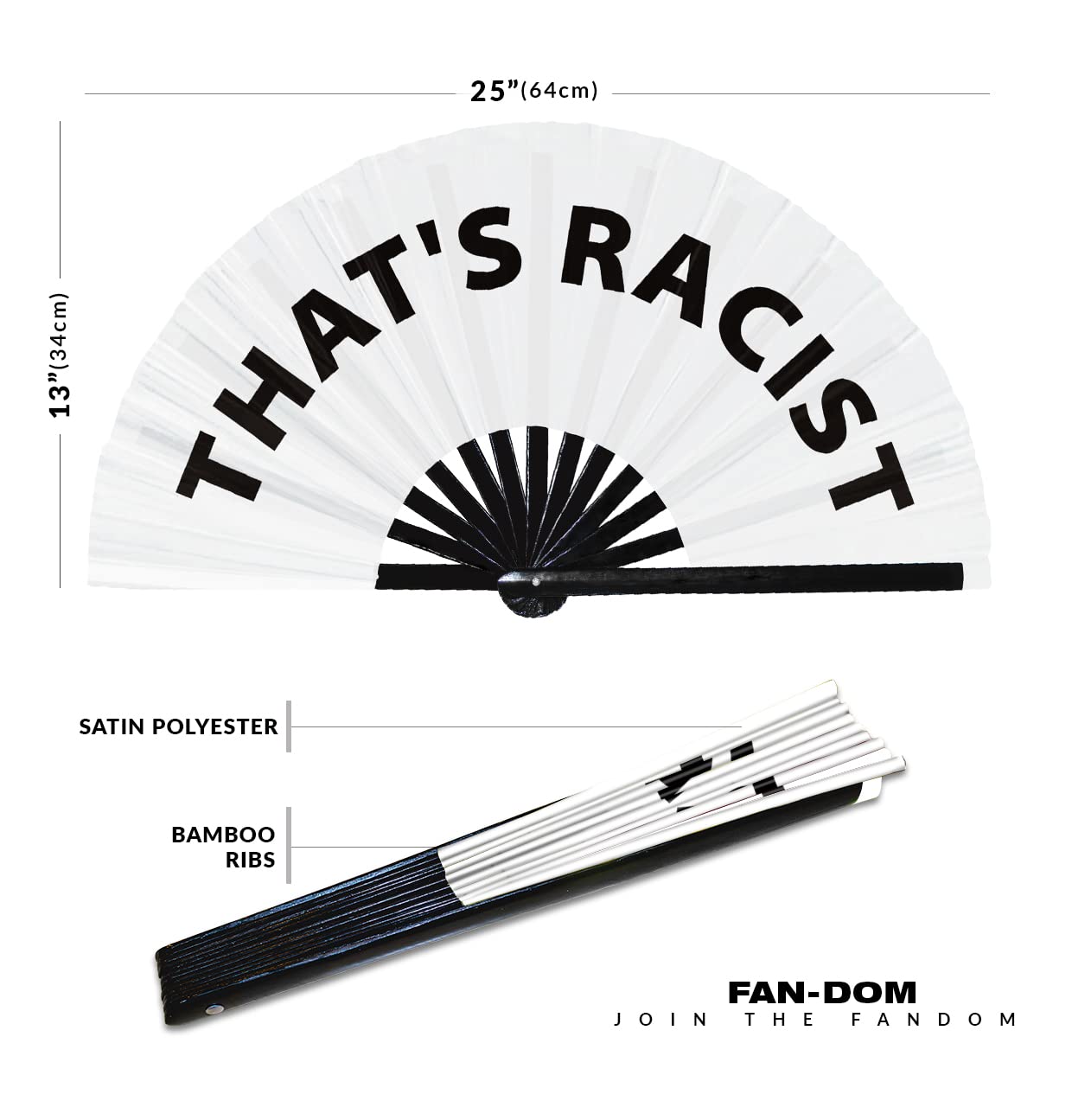 That's Racist Hand Fan Foldable Bamboo Circuit Hand Fan Funny Gag Slang Words Expressions Statement Gifts Festival Accessories Rave Handheld Circuit Event Fan Clack Fans (White)