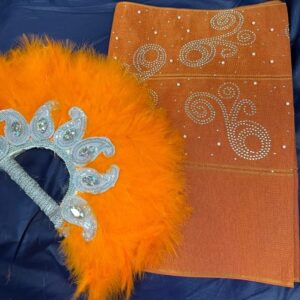 msbfea orange feather fan with aso oke headtie matching for ladies wedding party nigerian style fan design african - aso fan color 216