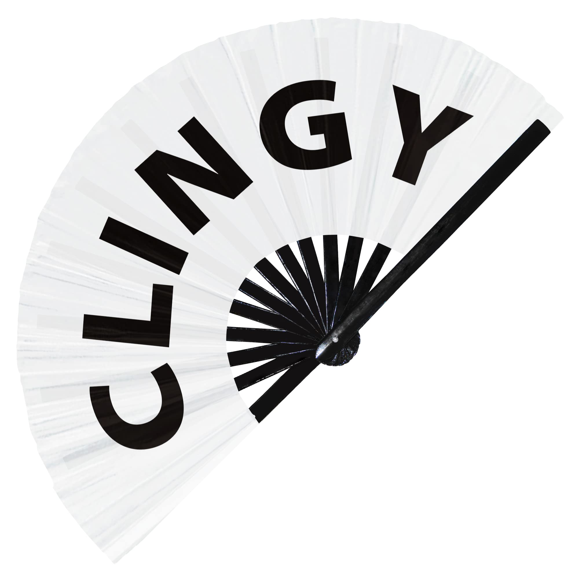 Clingy hand fan foldable bamboo circuit hand fan funny gag slang words expressions statement gifts Festival accessories Rave handheld Circuit event fan Clack fans (White)