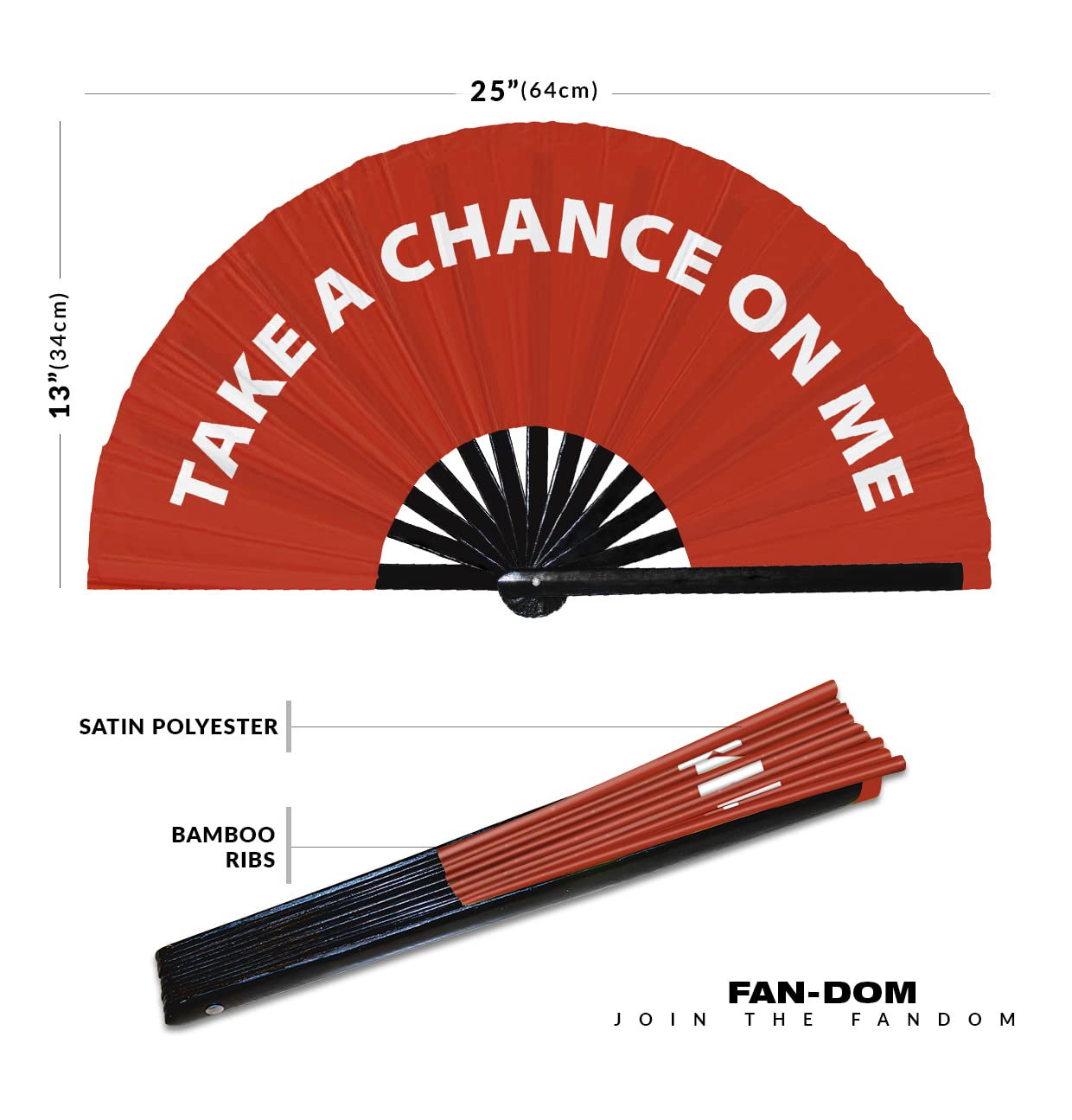 Take A Chance On Me hand fan foldable bamboo circuit hand fan funny gag slang words expressions statement gifts Festival accessories Rave handheld Circuit event fan Clack fans (Red)