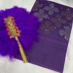 msbfea purple feather fan with aso oke headtie matching for ladies wedding party nigerian style fan design african - aso fan color 253