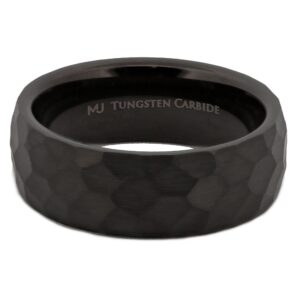 Tungsten Carbide 8mm Hammered Black Obsidian Style Wedding Band, COMFORT FIT Ring Size 11.5