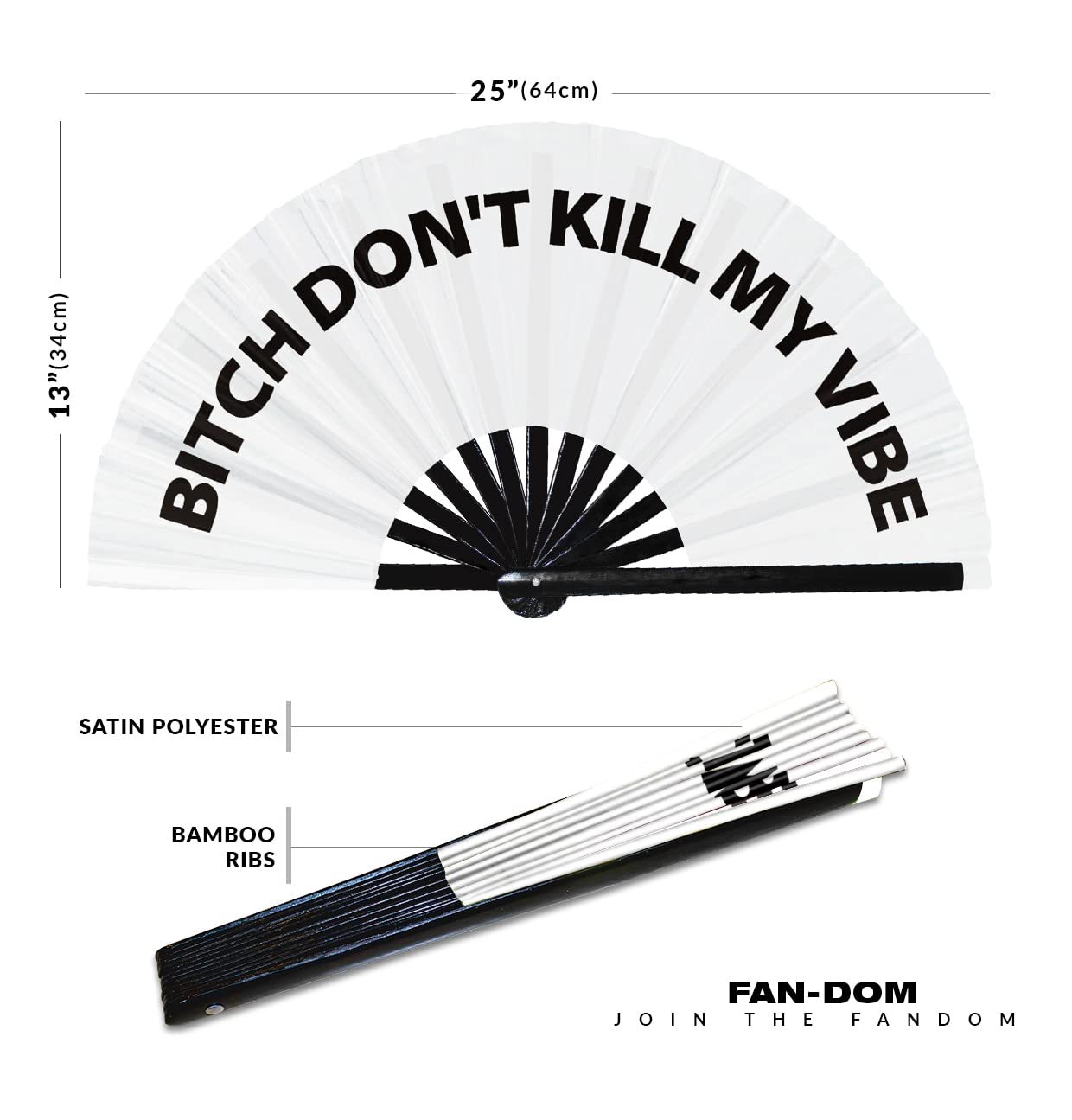 Bitch Don't Kill My Vibe Hand Fan Foldable Bamboo Circuit Hand Fan Funny Gag Slang Words Expressions Statement Gifts Festival Accessories Rave Handheld Circuit Event Fan Clack Fans (White)