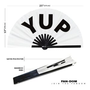 Yup hand fan foldable bamboo circuit hand fan funny gag slang words expressions statement gifts Festival accessories Rave handheld Circuit event fan Clack fans (White)