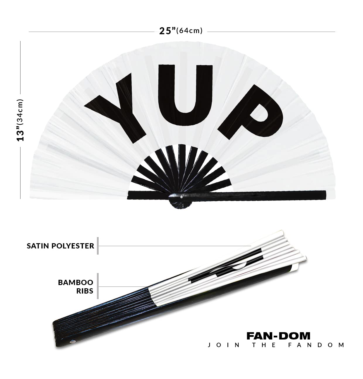 Yup hand fan foldable bamboo circuit hand fan funny gag slang words expressions statement gifts Festival accessories Rave handheld Circuit event fan Clack fans (White)