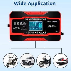 10-Amp Car Battery Charger, 12V and 24V Fully Automatic Smart Car Battery Desulfator, Battery Maintainer Trickle Charger, Battery Maintainer with Temperature Compensation for Boat Motorcycle