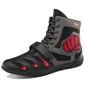 rexsvan men's women's wrestling shoes non slip breathable ankle protection squat boxing high top training boots sports fitness shoes grey red