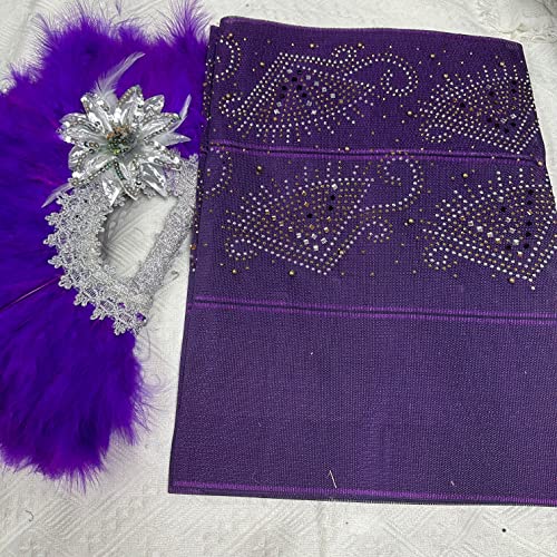 Msbfea Purple Feather Fan with ASO Oke Headtie Matching for Ladies Wedding Party Nigerian Style Fan Design African - ASO Fan Color 253