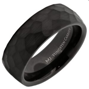 tungsten carbide 8mm hammered black obsidian style wedding band, comfort fit ring size 11.5