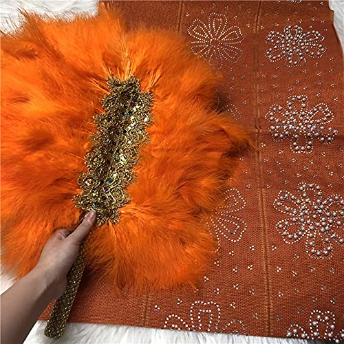 Msbfea Feather Fan with Stones ASO Oke headtie Matching for Ladies Wedding Party use Nigerian Style Fan Design African Color 16