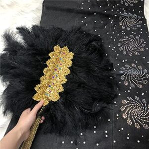 Msbfea Feather Fan with Stones ASO Oke headtie Matching for Ladies Wedding Party use Nigerian Style Fan Design African Color 16