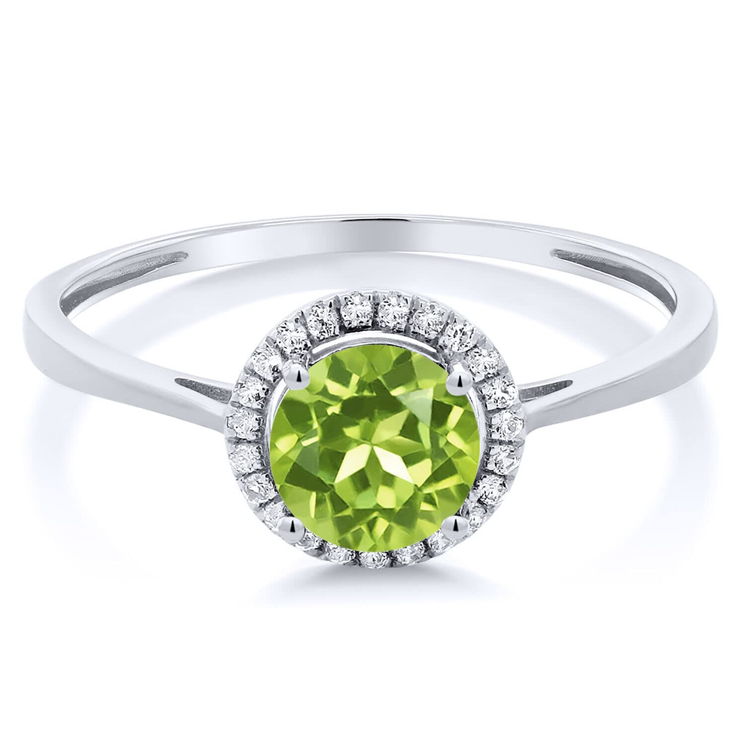 Seemadiamondimpex 14K White Gold Plated 1.50 TCW Brilliant Round Cut Green Peridot & Simulated Diamond Halo Engagement Ring (13)