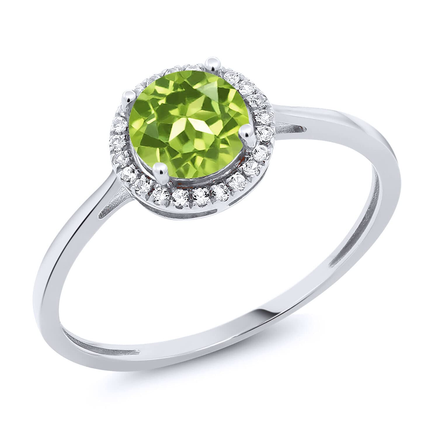 Seemadiamondimpex 14K White Gold Plated 1.50 TCW Brilliant Round Cut Green Peridot & Simulated Diamond Halo Engagement Ring (13)